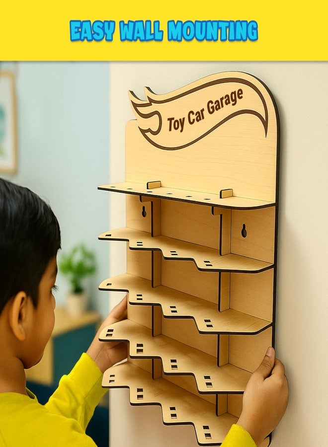 SOLOBOLO Toy Car Garage Wall Rack for Kids | Parking Garage for Hot Wheels Cars | Holds 20 Cars | Wooden/MDF Toy Garage Wall Hanging | Kids Room Toy Parking (Carss Not Included) (Pack of 1) - Image 5