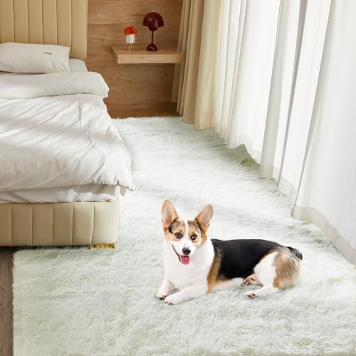 Fairblink 5X8 Ultra Soft Rug for Living Room, Fluffy Shag Area Rug for Bedroom, Modern Shaggy Carpets Fuzzy Rug for Teens Dorm Nursery Home Decor Aesthetic, Upgrade Anti-Skid Durable, Cream White - Image 2