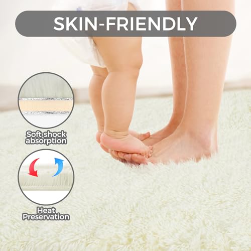 Fairblink 5X8 Ultra Soft Rug for Living Room, Fluffy Shag Area Rug for Bedroom, Modern Shaggy Carpets Fuzzy Rug for Teens Dorm Nursery Home Decor Aesthetic, Upgrade Anti-Skid Durable, Cream White - Image 5