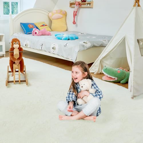Fairblink 5X8 Ultra Soft Rug for Living Room, Fluffy Shag Area Rug for Bedroom, Modern Shaggy Carpets Fuzzy Rug for Teens Dorm Nursery Home Decor Aesthetic, Upgrade Anti-Skid Durable, Cream White - Image 4