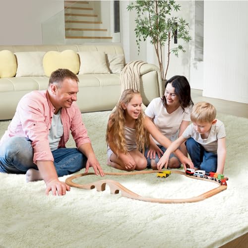 Fairblink 5X8 Ultra Soft Rug for Living Room, Fluffy Shag Area Rug for Bedroom, Modern Shaggy Carpets Fuzzy Rug for Teens Dorm Nursery Home Decor Aesthetic, Upgrade Anti-Skid Durable, Cream White - Image 3