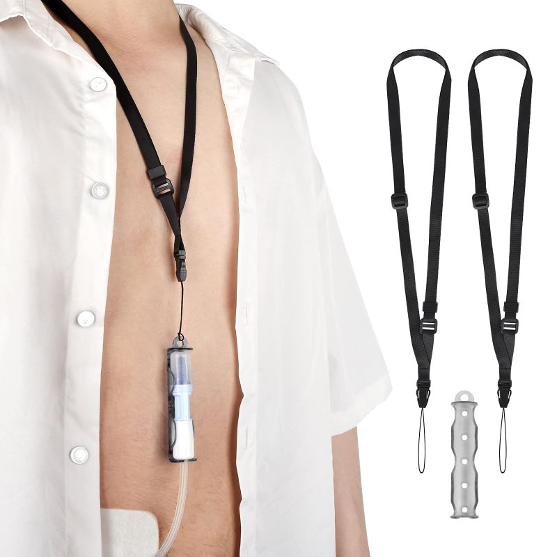 APDTEK Peritoneal Dialysis Transfer Set Catheter Holder Accessories for Baxter 5C4482 5C4483 PD Secure Shower Support for Men Women with 2 PCS Ajustable Neck Lanyards Black