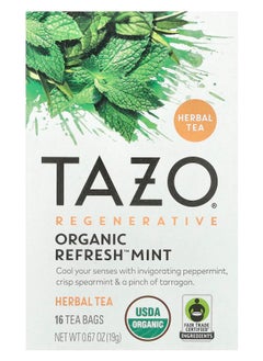 TAZO Regenerative Herbal Tea Organic Refresh Mint Caffeine Free 16 Tea Bags 0.67 oz (19 g) 