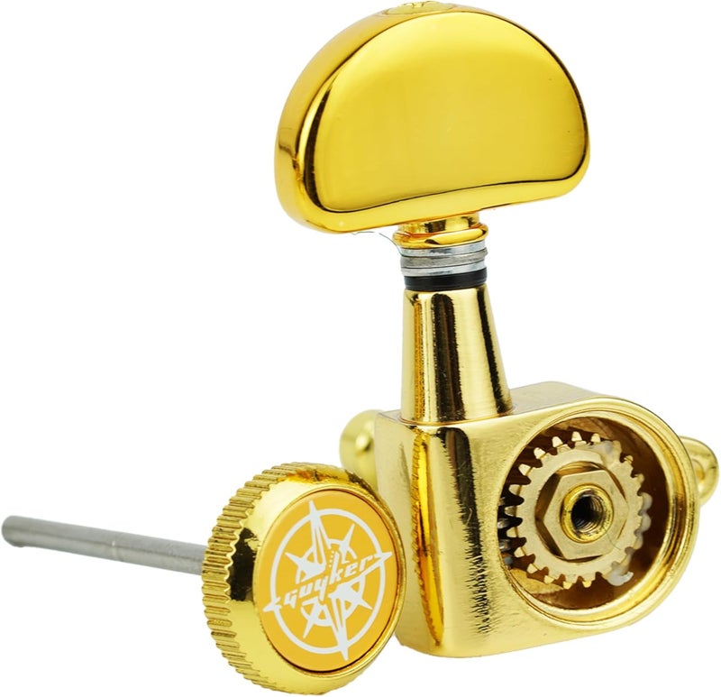guyker 6Pcs Guitar Locking Tuners (3L + 3R) – 1:21 Lock String Tuning Key Pegs Machine Heads with Half-Circle Handle Replacement for LP SG Style Electric, Folk or Acoustic Guitars – Golden - Image 4
