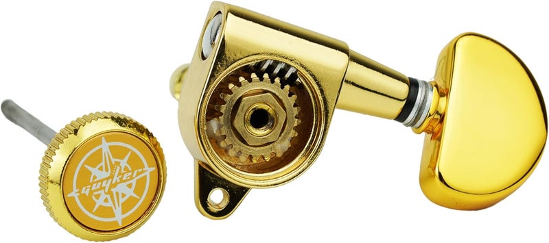 guyker 6Pcs Guitar Locking Tuners (3L + 3R) – 1:21 Lock String Tuning Key Pegs Machine Heads with Half-Circle Handle Replacement for LP SG Style Electric, Folk or Acoustic Guitars – Golden - Image 3