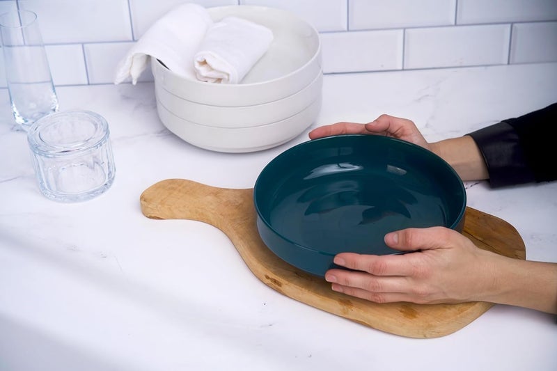 KooK Pasta Bowl Bowl Plate Low Bowl Plate Bowls Ceramic Large Shallow Bowls Microwave and Dishwasher Safe Great for Soups and Salads Glossy Porcelain 47 oz Set of 4 Teal - Image 3