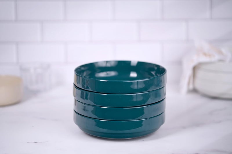 KooK Pasta Bowl Bowl Plate Low Bowl Plate Bowls Ceramic Large Shallow Bowls Microwave and Dishwasher Safe Great for Soups and Salads Glossy Porcelain 47 oz Set of 4 Teal - Image 5