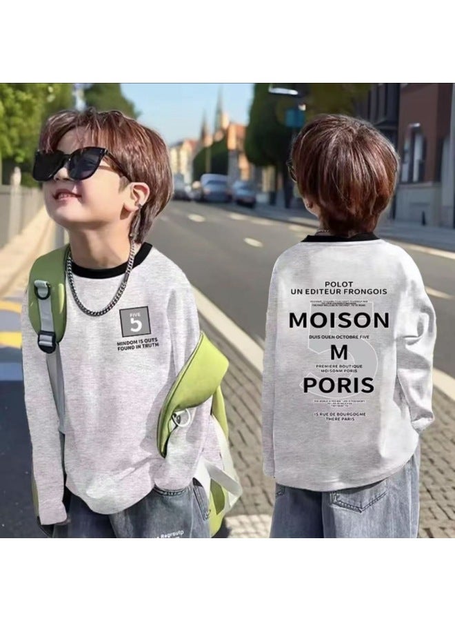 Pure Cotton Boys' Long Sleeve T-shirt, New Style For Spring And Autumn, Round Neck Children's Casual Base Layer, Baby Top, Korean Style Kids' Clothing