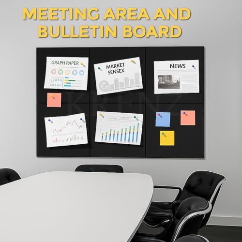KRENZ Self Adhesive (30 X 30 CM) Bulletin Notice Board with 10 Drawing Pins Multi Purpose Notice Board for Home Office School Message Board for Notes Photos Jewelry Wall Board (Pack of 2, Black) - Image 3