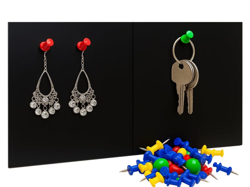 KRENZ Self Adhesive (30 X 30 CM) Bulletin Notice Board with 10 Drawing Pins Multi Purpose Notice Board for Home Office School Message Board for Notes Photos Jewelry Wall Board (Pack of 2, Black) - Image 1
