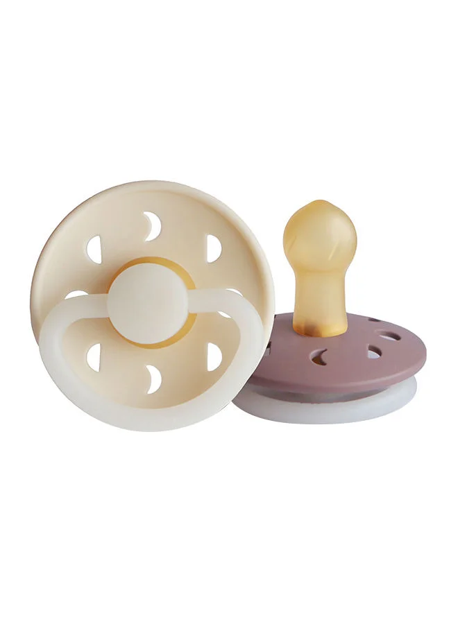 FRIGG Pack Of 2 Moon Phase Latex Baby Pacifier 0-6M, Cream Night/Twilight Mauve Night - Size 1
