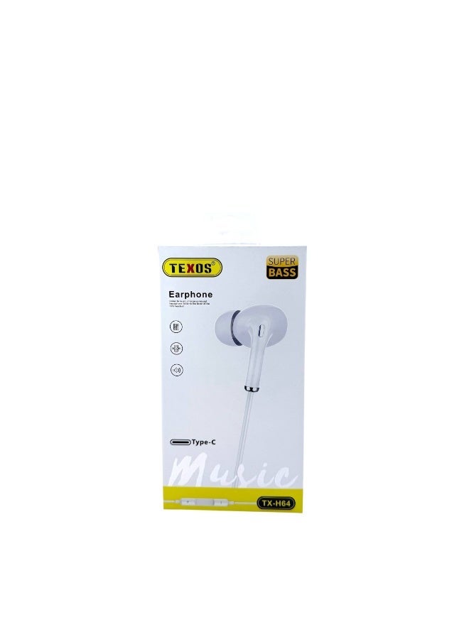 Texos TX-H64 Type-C Earphones with In-Line Microphone and Volume Control - Image 1