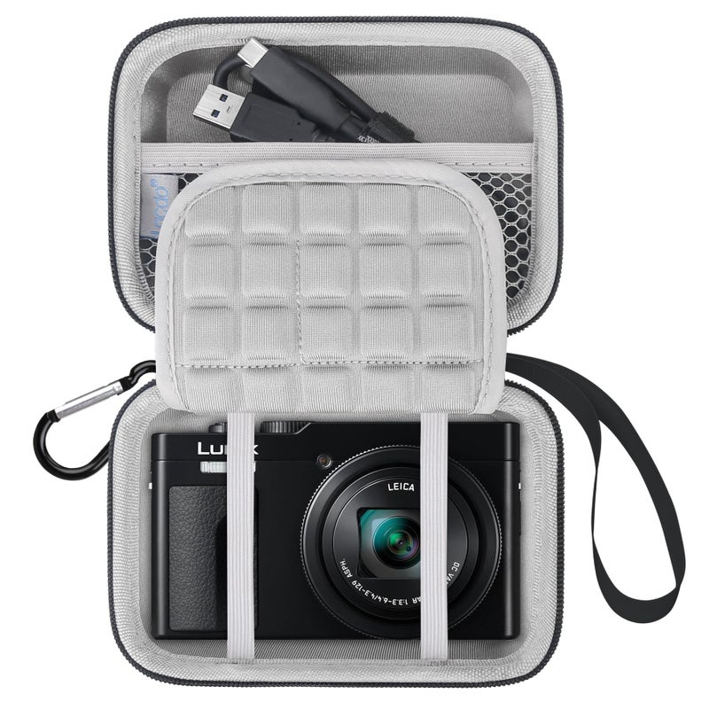 Lacdo Camera Carrying Case for Panasonic LUMIX ZS99ZS300LX10ZS80ZS100ZS70ZS200 Point and Shoot Digital Camera Protective Camera Storage Trave Bag Mesh Pocket fits Batteries Cable BlackGray - Image 2