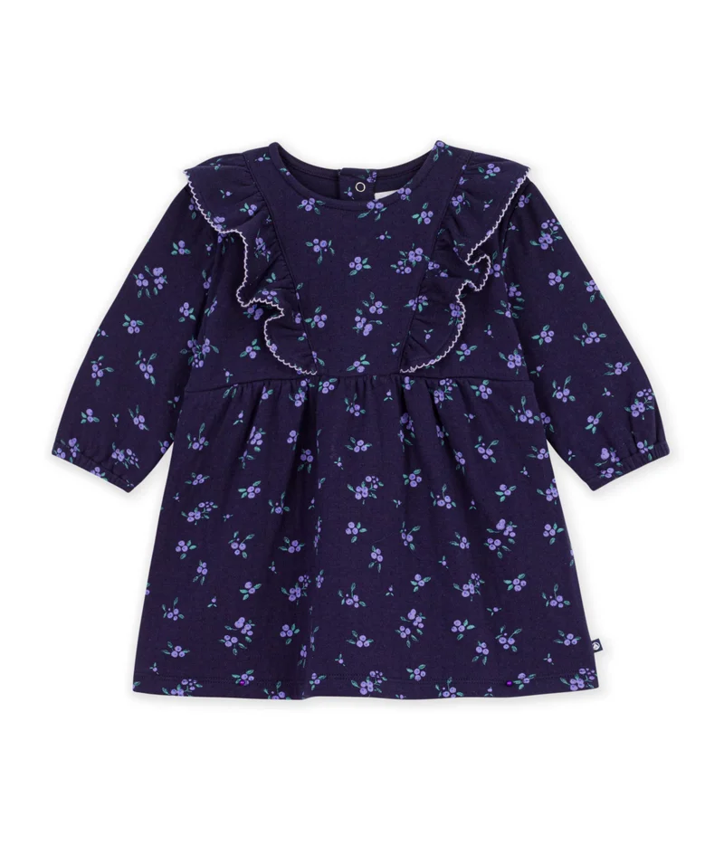 Petit Bateau Babies' Long Sleeved Floral-Print Cotton Dress