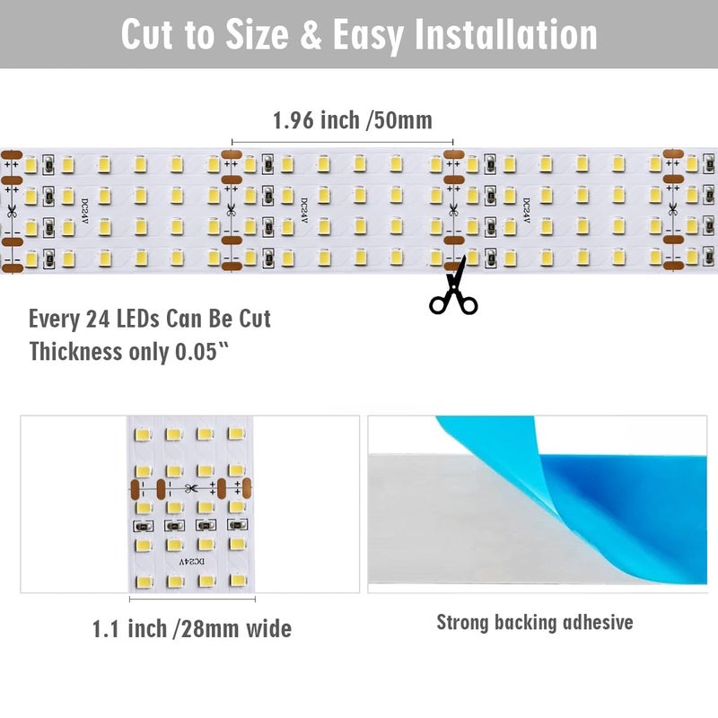 SuperlightingLED Super Bright White LED Strip - 2835SMD High CRI 90 Quad Row Flexible LED Strip Lights - 24VDC IP20 17,650 lm/Roll for LED Retail Shops, Videography Lighting (5m/16.4' Daylight White) - Image 3