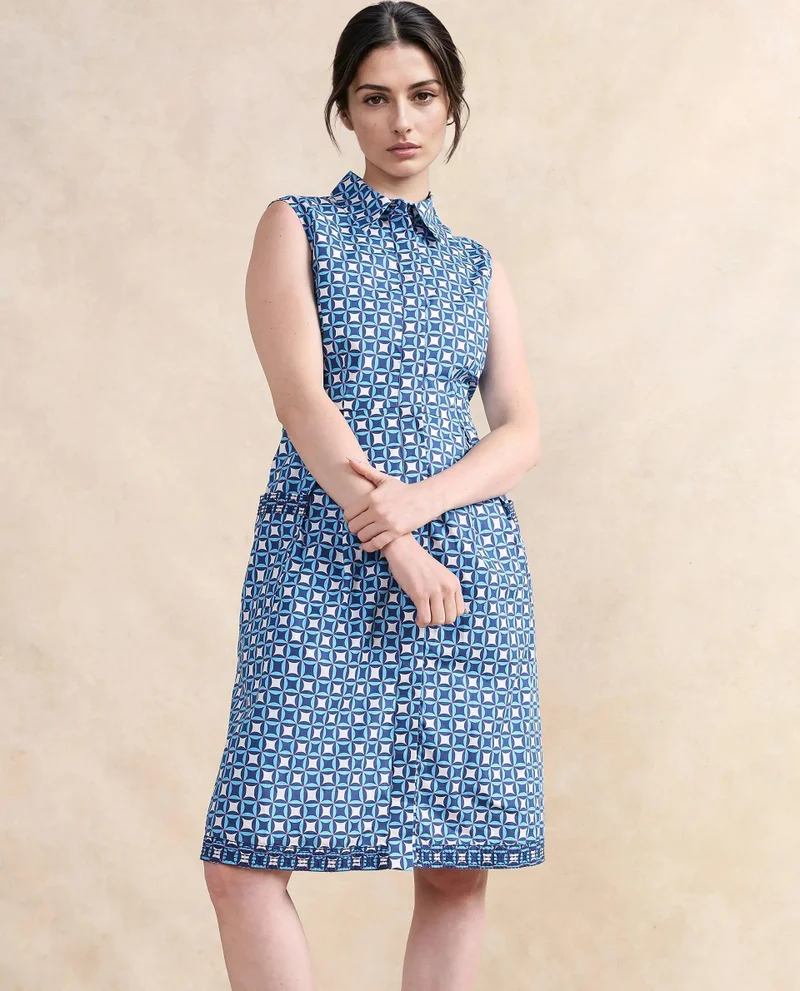 Rareism Women's Sleeveless Shirt Dress With Patch Pocket