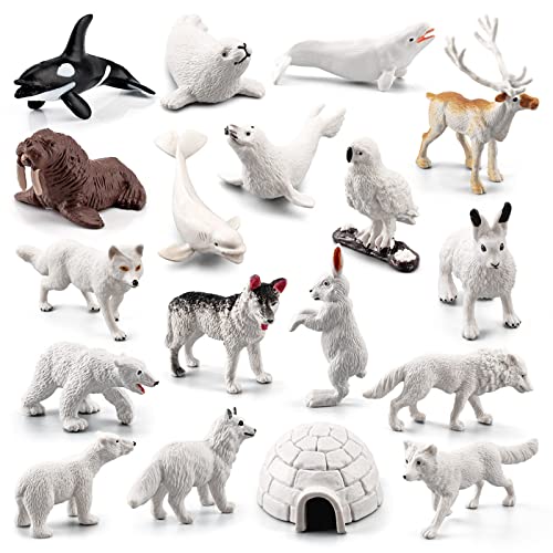 SCAHOW 18pcs Arctic Animal Figures Realistic Arctic Animals Toy Figurines Set with Arctic Fox Wolf Polar Bear Reindeer Figures for Kids Miniature Toys Cake Topper Birthday Gift - Image 1