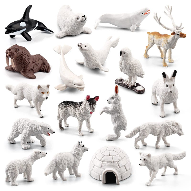 SCAHOW 18pcs Arctic Animal Figures Realistic Arctic Animals Toy Figurines Set with Arctic Fox Wolf Polar Bear Reindeer Figures for Kids Miniature Toys Cake Topper Birthday Gift - Image 3