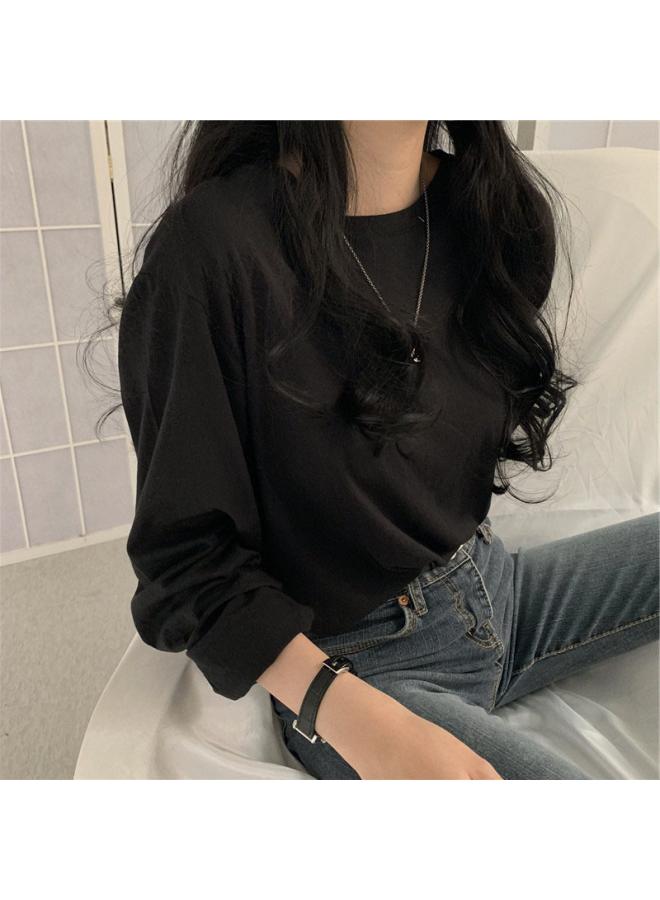 Spring And Autumn Korean Style New Solid Color Long-sleeved T-shirt Women's Loose All-match Student Clothes Women's Tops 
