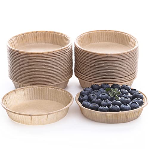 Bake Choice 50pcs Paper Mini Tart Pans for Baking, mini pie tins 4Inch Mini Pie Pans, Non-stick, Unbleached, Disposable Quiche Baking Dish,Oven safe, Microwave safe - Image 1