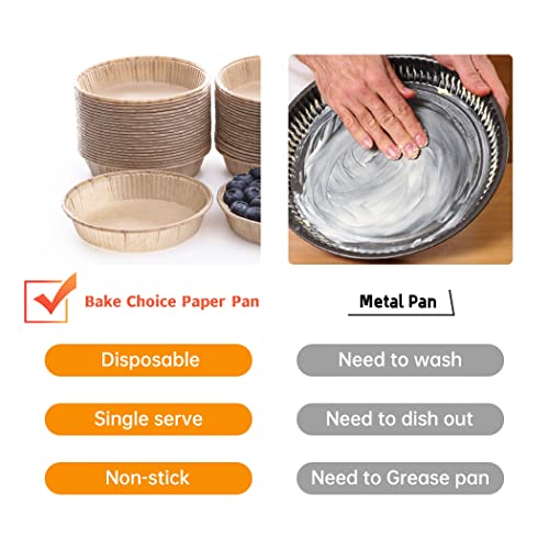 Bake Choice 50pcs Paper Mini Tart Pans for Baking, mini pie tins 4Inch Mini Pie Pans, Non-stick, Unbleached, Disposable Quiche Baking Dish,Oven safe, Microwave safe - Image 4