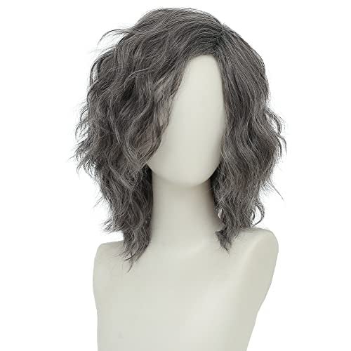 Tseses Mens Grey Curly Wig Short Anime Gray Hair Wig Side Part Layered Fluffy Wave Cosplay Funny Costume Unisex Wigs - Image 1