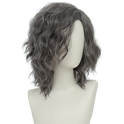 Tseses Mens Grey Curly Wig Short Anime Gray Hair Wig Side Part Layered Fluffy Wave Cosplay Funny Costume Unisex Wigs - Image 3