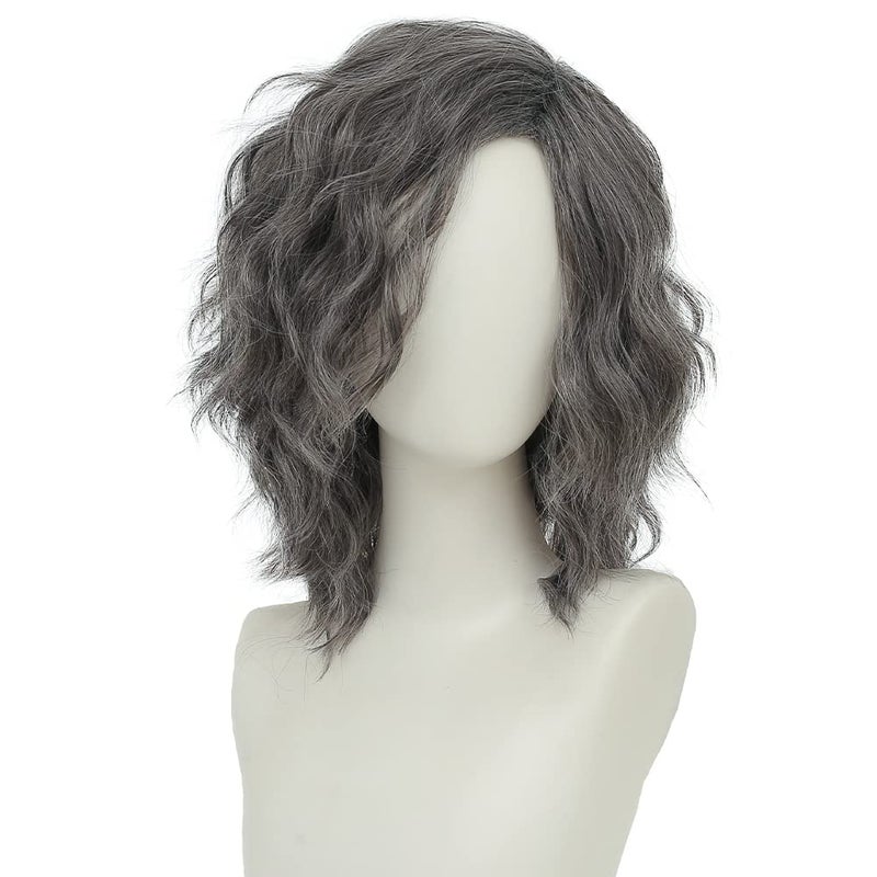 Tseses Mens Grey Curly Wig Short Anime Gray Hair Wig Side Part Layered Fluffy Wave Cosplay Funny Costume Unisex Wigs - Image 2