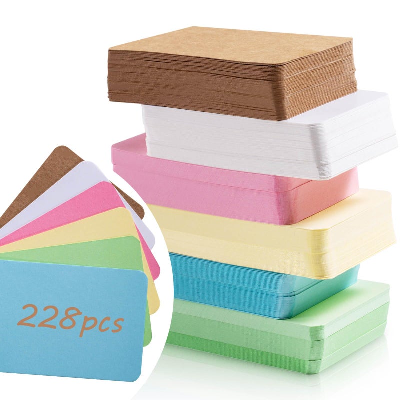 Primbeeks 228pcs Premium Blank Business Cards, 6 Colors 3.5" x 2.2" Small Kraft Cardstock Cards, Small Note Plain Business Message Card Kraft Note Paper Tags - Image 1