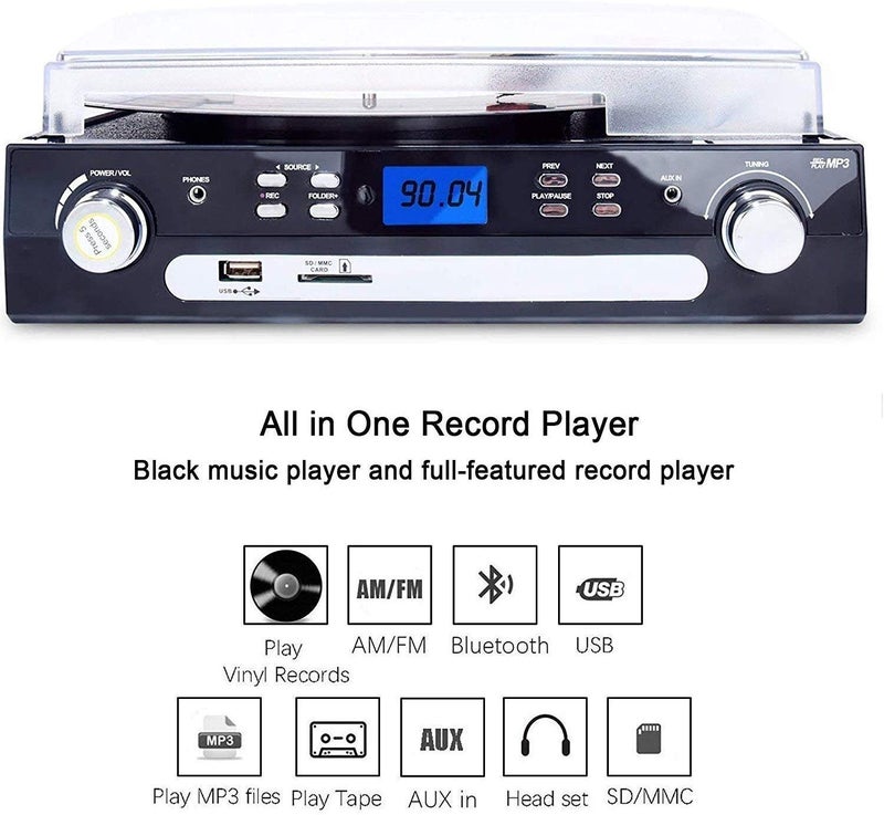 DIGITNOW DIGITNOW! Vinyl Record Player, Bluetooth Turntable with Stereo Speakers, Turntable for Vinyl to MP3 with Cassette Play, AM/FM Radio, Remote Control, USB/SD Encoding, 3.5mm Music Output Jack - Image 2