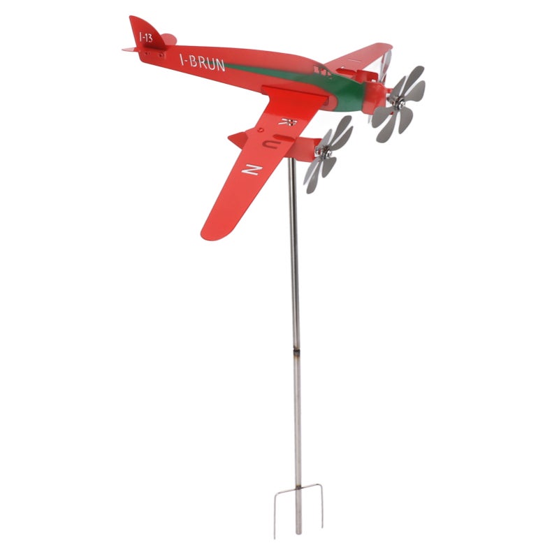 Metal Aircraft Weather Vane 3D Red Rustproof Smooth Airplane Windmill Wind Spinner for Garage Dome Barn Patio Red - Image 2