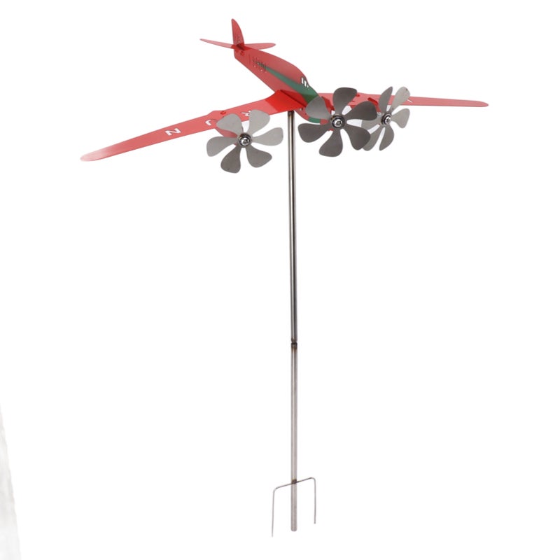 Metal Aircraft Weather Vane 3D Red Rustproof Smooth Airplane Windmill Wind Spinner for Garage Dome Barn Patio Red - Image 3