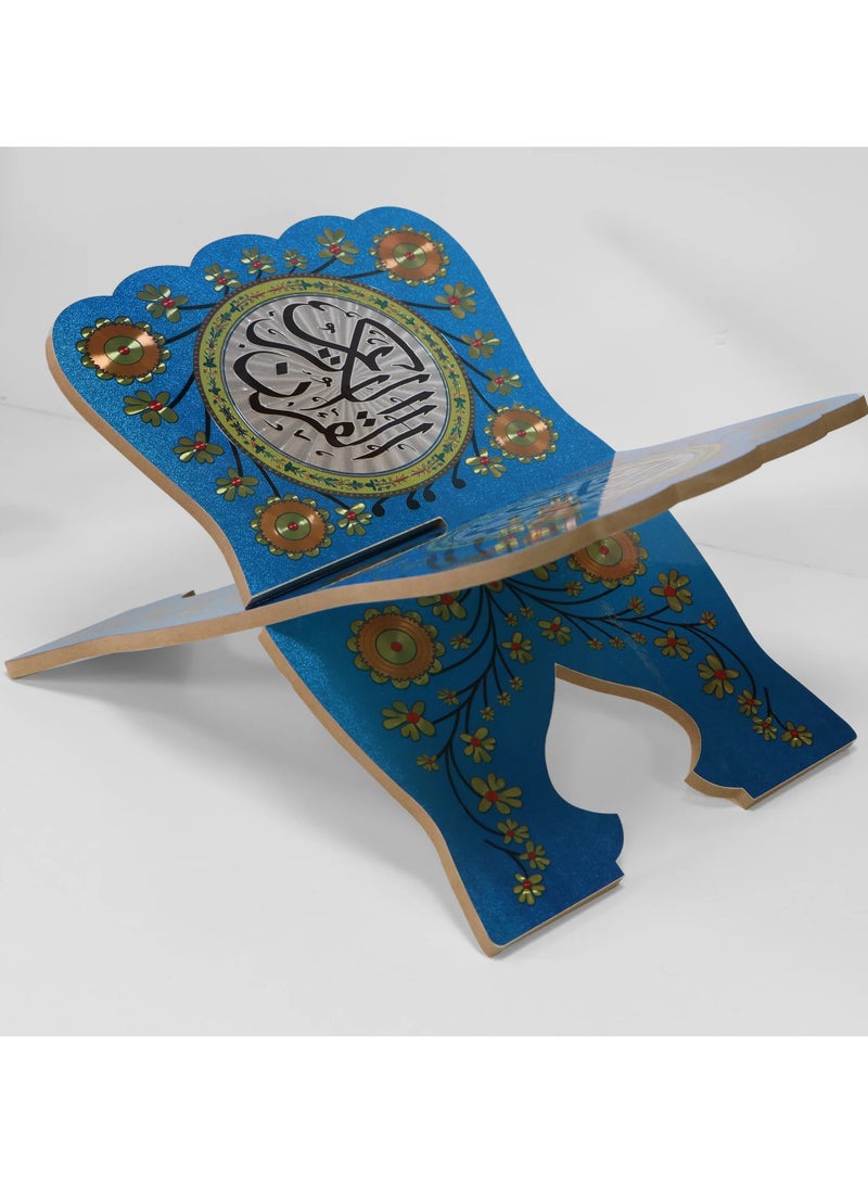 SUNDUS The Holy Quran stand, floor seating, made of wood, large size, blue color - Image 1
