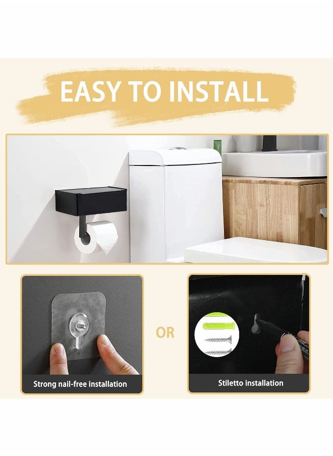 Generic Toilet Paper Holder with Storage Box, Stainless Steel Wall Mounted Flushable Matte Wipes Holder for Bathroom Holds both Tissues and Wipes (Black)  - Image 4