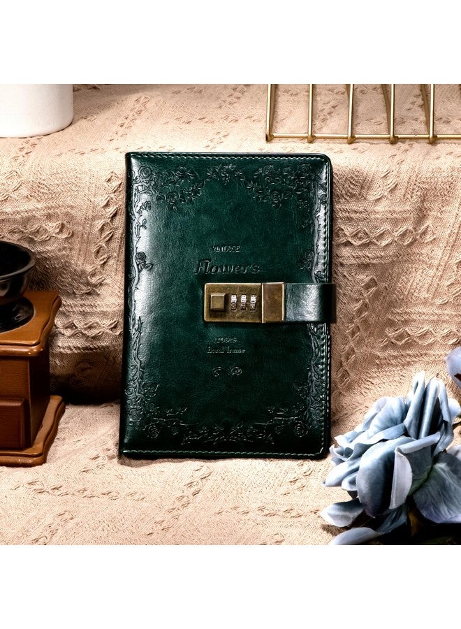 CAGIE Diary With Lock For Women Men, Refillable Lock Journal With Pen Vintage Embossed Design Lock Diary For Adults Kids, Locking Journal Notebooks For Writing, Travel, 5.5 X 8 In, Green - Image 1