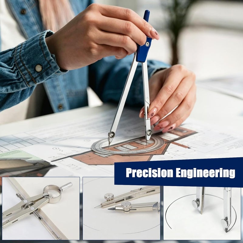 Ysglory مجموعة أدوات الهندسة الدقيقة Ysglory، 13 قطعة من أدوات الهندسة الرياضية مجموعة رسم الدوائر وأدوات الهندسة المعمارية، بوصلات رسم ومساطر وأقلام رصاص ومنقلة مع حقيبة تخزين (أزرق) - Image 5