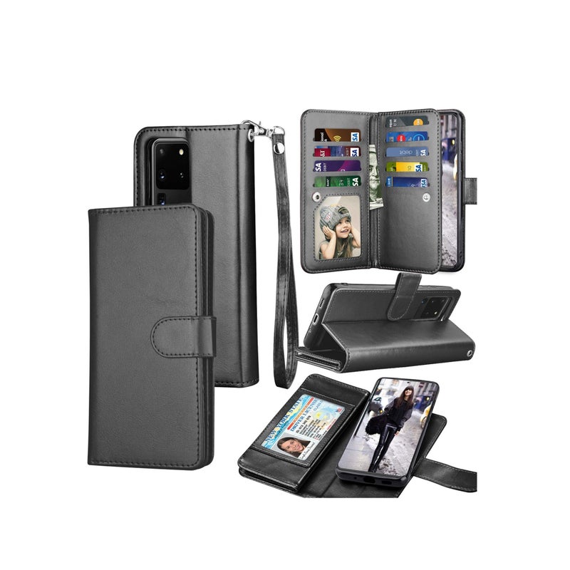 SOLARAE Case for Galaxy S20,  Luxury PU Leather Carrying Flip Cover [Detachable Magnetic Hard Case] & Kickstand [Black] - Image 1