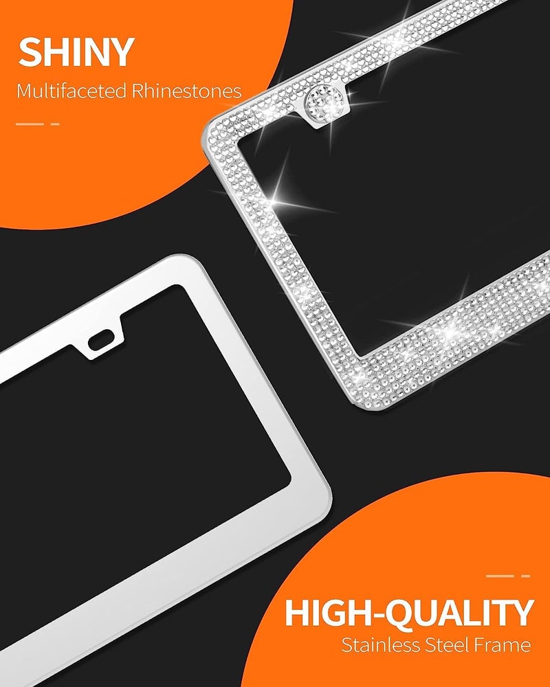 HOTOR License Plate Frame - Lastingly Bling and Sparkly License Plate Frame for Women, Stainless Steel & Obstruction-Free Frame with Multifaceted Rhinestones,Black, 1 Pack - Image 3