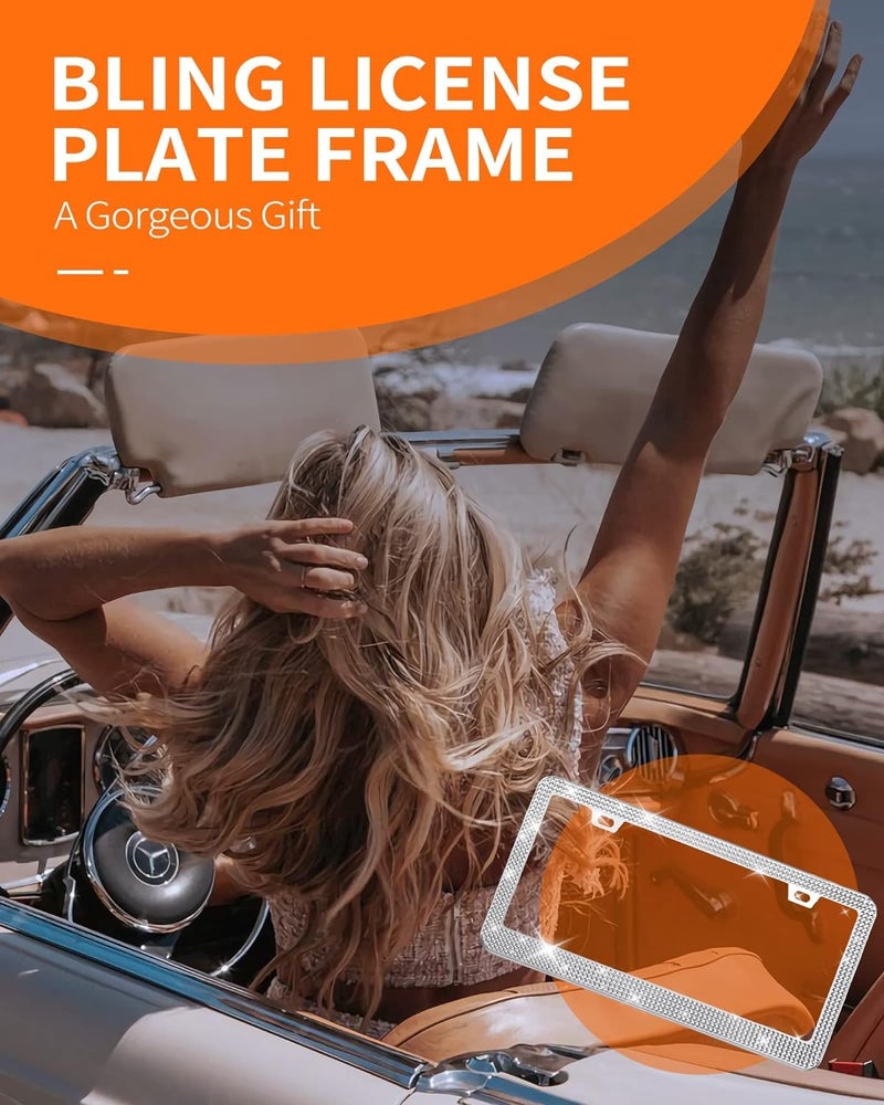 HOTOR License Plate Frame - Lastingly Bling and Sparkly License Plate Frame for Women, Stainless Steel & Obstruction-Free Frame with Multifaceted Rhinestones,Black, 1 Pack - Image 5