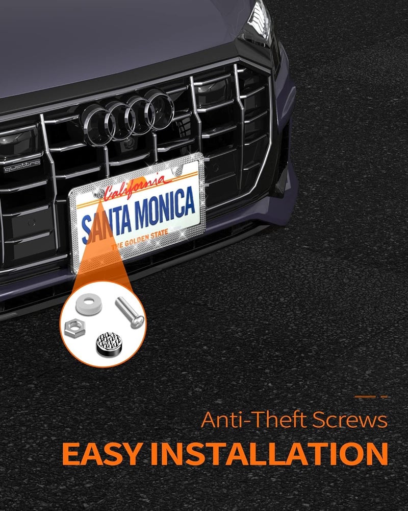 HOTOR License Plate Frame - Lastingly Bling and Sparkly License Plate Frame for Women, Stainless Steel & Obstruction-Free Frame with Multifaceted Rhinestones,Black, 1 Pack - Image 4