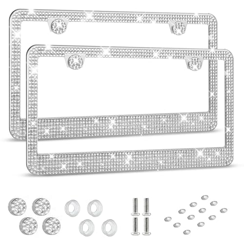 HOTOR License Plate Frame - Lastingly Bling and Sparkly License Plate Frame for Women, Stainless Steel & Obstruction-Free Frame with Multifaceted Rhinestones,Black, 1 Pack - Image 1