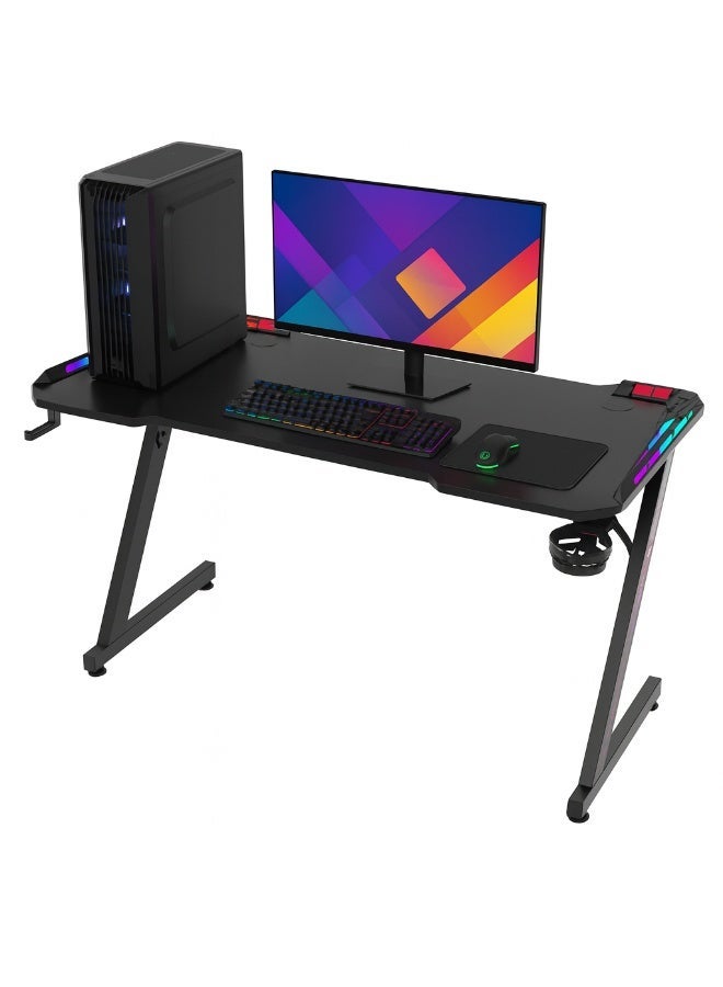 أيه أس أيه مكتب ألعاب Z-Shape مع إضاءة RGB – سطح ألياف كربونية، محطة احترافية للاعبين مع حامل أكواب وسماعة وإدارة كابلات – أسود - Image 3