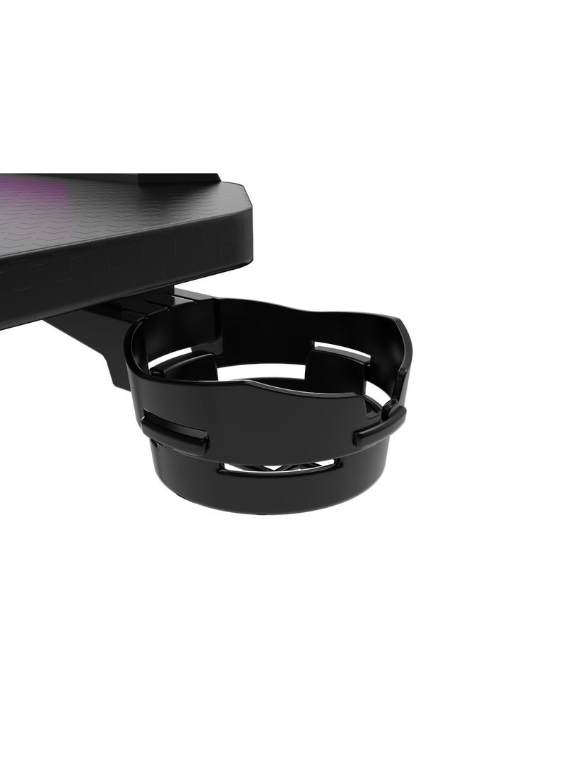 أيه أس أيه مكتب ألعاب Z-Shape مع إضاءة RGB – سطح ألياف كربونية، محطة احترافية للاعبين مع حامل أكواب وسماعة وإدارة كابلات – أسود - Image 4