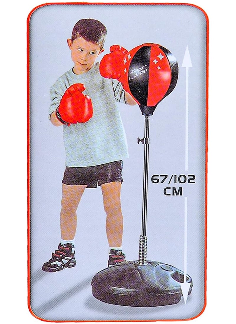 Generic King Sports Punching Ball Boxing Simulation Set Contains 2 Boxing Gloves 6 Ounce And 1 Punching Ball With Stand - Multi Color  - Image 3