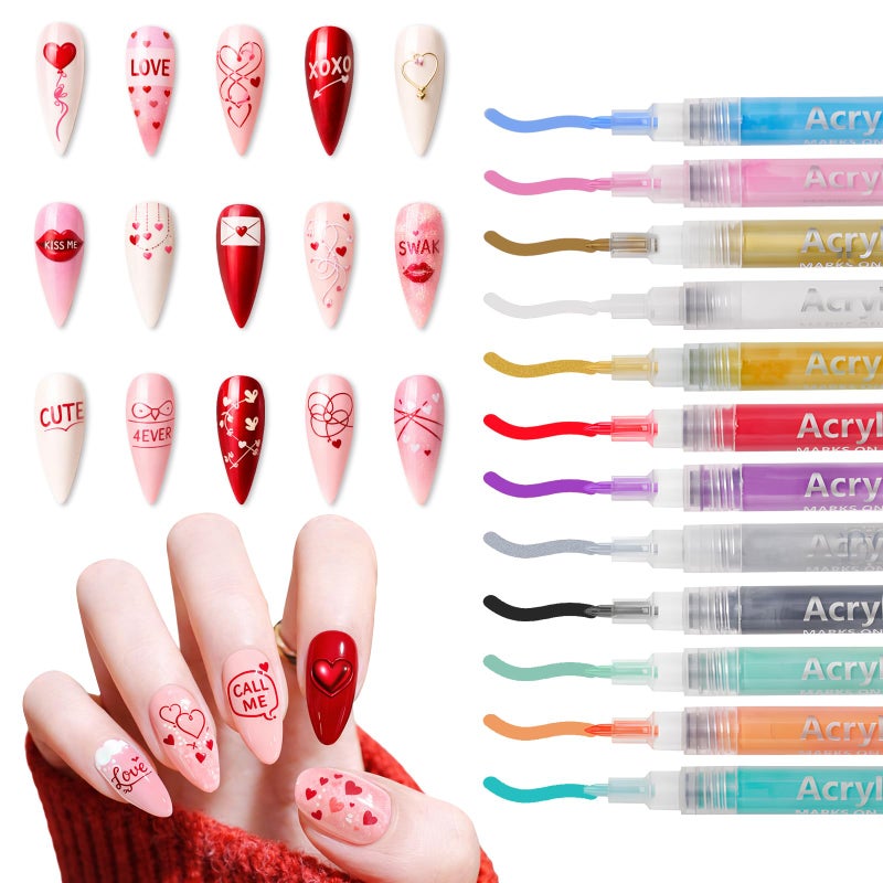 MKNZOME 12 Color Nail Art Pens, 0.7 MM Nail Art Markers Nail Polish Pens Set Drawing Nail Paint Pens, Waterproof and Quick-drying Nail for DIY Design Manicure Design Tools - Image 1