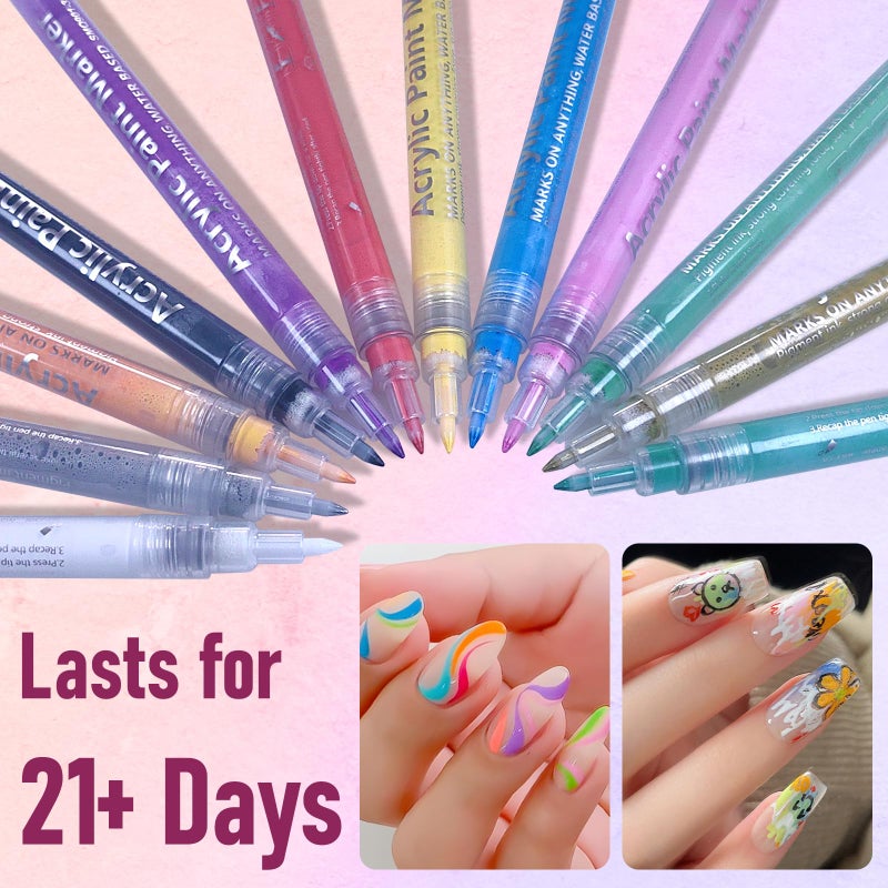 MKNZOME 12 Color Nail Art Pens, 0.7 MM Nail Art Markers Nail Polish Pens Set Drawing Nail Paint Pens, Waterproof and Quick-drying Nail for DIY Design Manicure Design Tools - Image 4