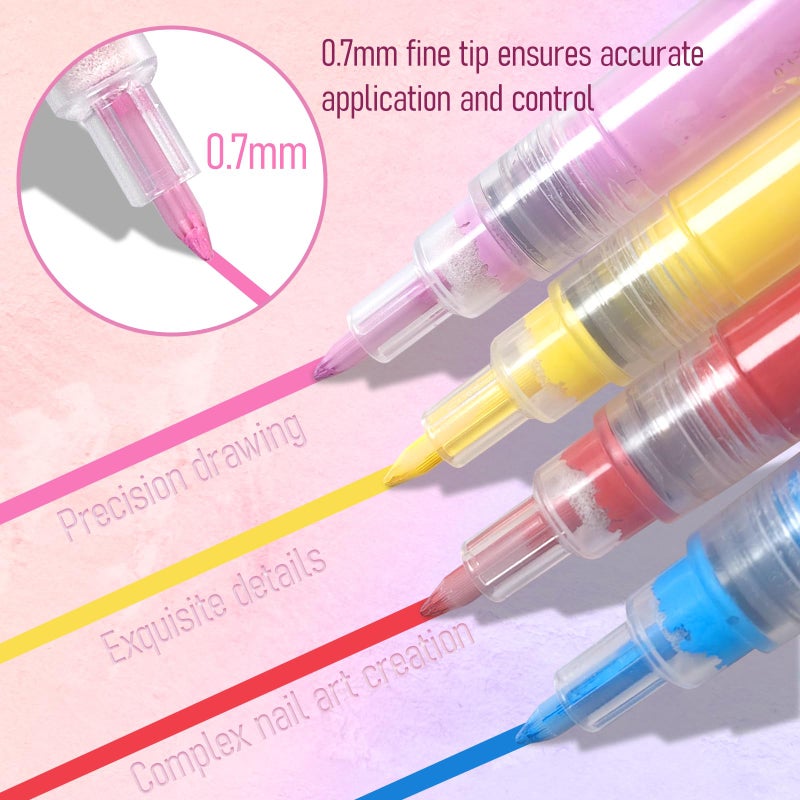 MKNZOME 12 Color Nail Art Pens, 0.7 MM Nail Art Markers Nail Polish Pens Set Drawing Nail Paint Pens, Waterproof and Quick-drying Nail for DIY Design Manicure Design Tools - Image 2
