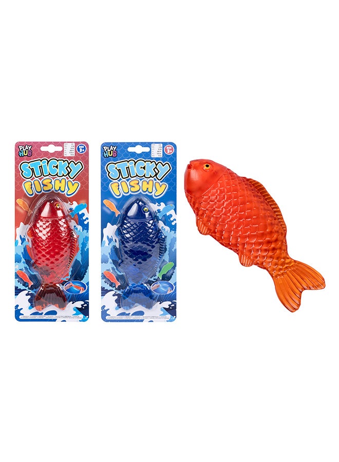 RMS Sticky Fishy Toy 4 Assorted – Stretchy Sticky Wall Crawling Fish for Kids, Fun Throw & Stick Sensory Toy for Boys & Girls - Image 1