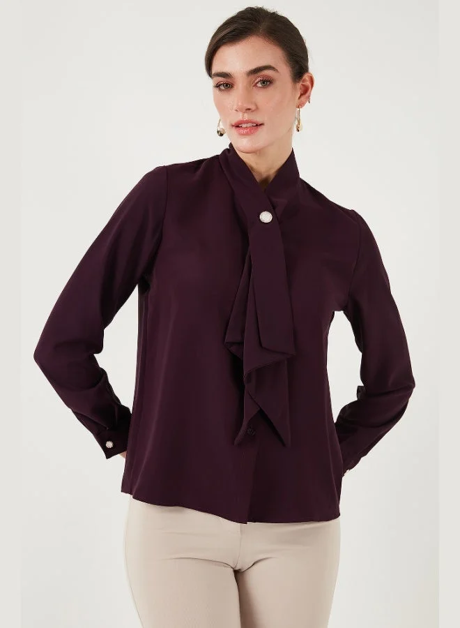 Lela Lela Standard Fit Embellished Buttoned Scarf Collar Long Sleeve Shirt Women's SHIRT 611GO00333