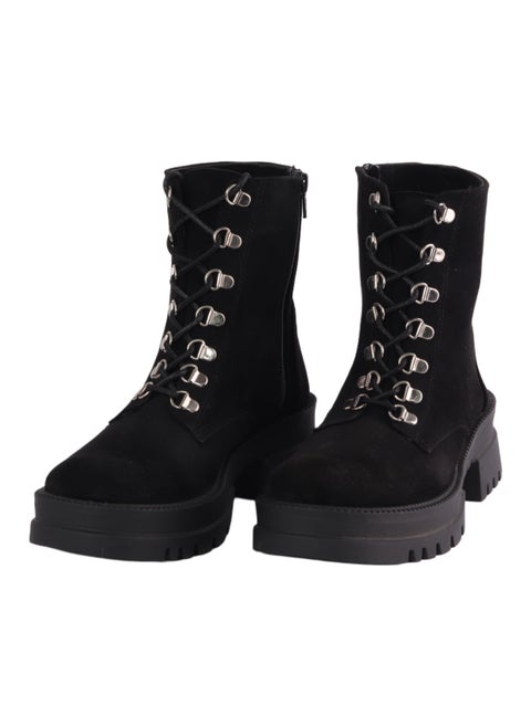 Suede Half Boot With Front Lace Up